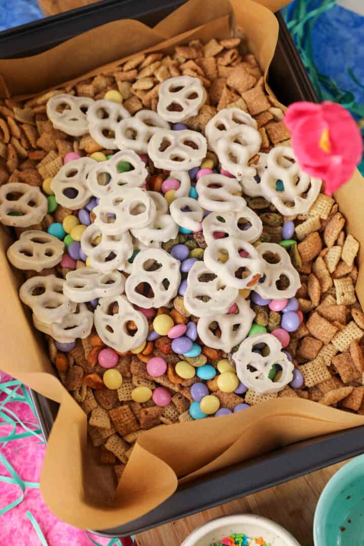 Yogurt covered pretzels to the chex mix cereal 